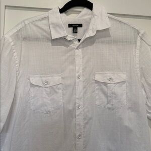 Alfani White Short-Sleeve Casual Button-Down Shirt